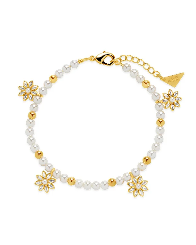 Beaded cluster bangles-Esti Pearl & CZ Blossom Beaded Bracelet