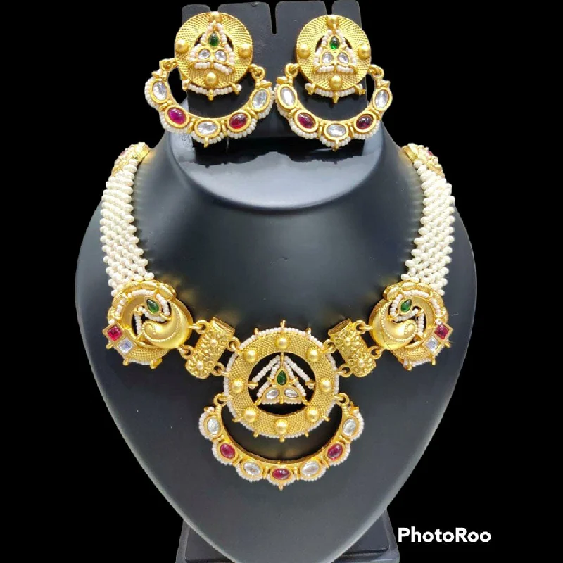 Slanted design necklaces-Manisha Jewellery Gold Plated Kundan Stone Necklace Set