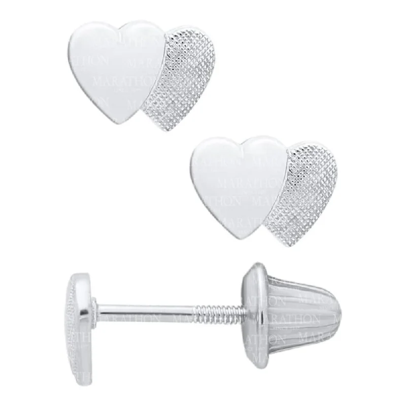 Pure gem earrings-Children's Silver Heart Stud Earrings