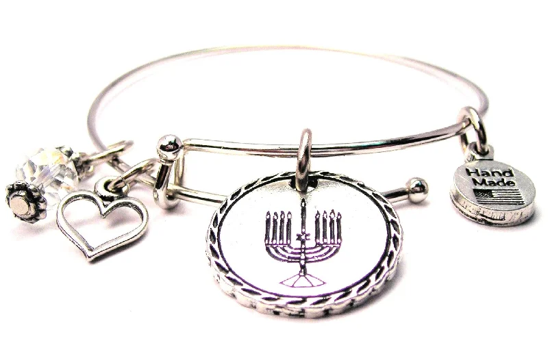 Hand-shiny bangles-Menorah Circle Expandable Bangle Bracelet