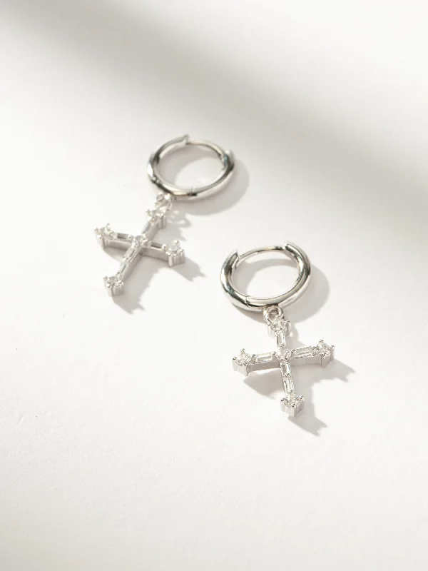 Astro motif earrings-Bold Cross Huggie Earrings