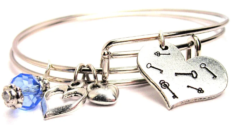 Multi-bead bangles-Many Keys To My Heart Expandable Bangle Bracelet Set