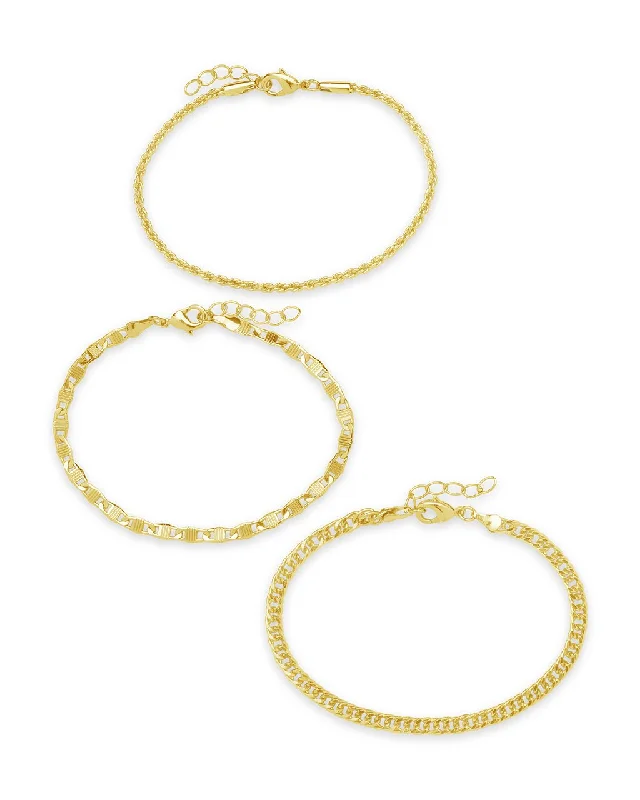 Tri-tone bangles-Bold Chain Bracelet Set of 3