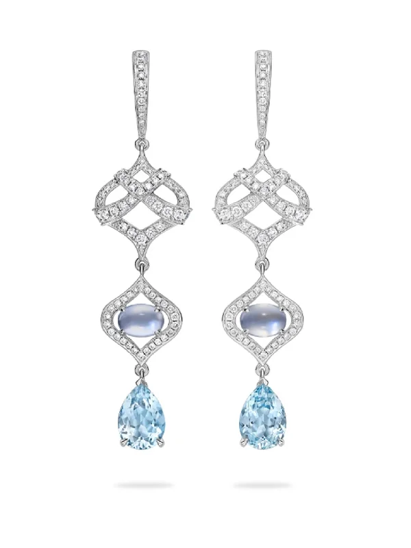 Curved shape earrings-Woodland Aquamarine Diamond Drop Earrings