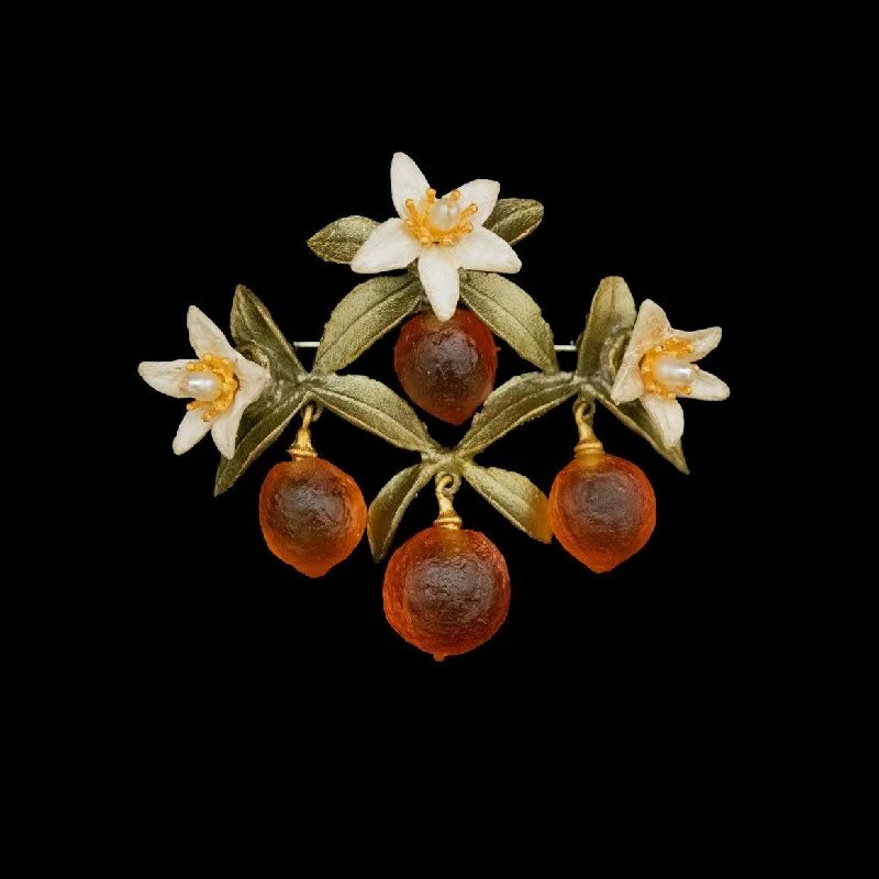 Hand-polished brooch-Orange Brooch - Flower Drop