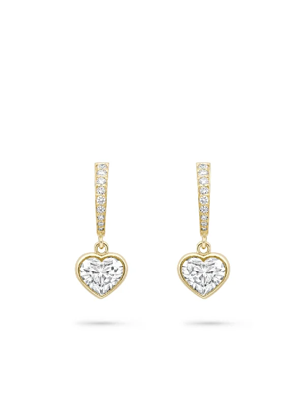 Vibrant gem earrings-Classic Yellow Gold Heart Diamond Drop Earrings