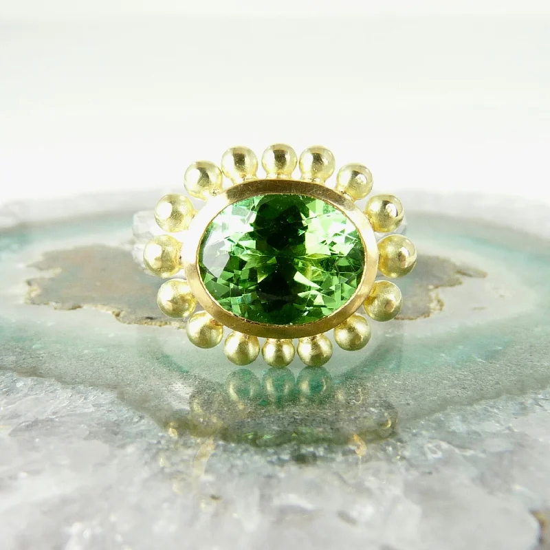 Onyx inlay rings-Green Tourmaline Courtesan Ring