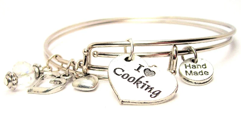 Plaited knot bangles-I Love Cooking Heart Expandable Bangle Bracelet Set