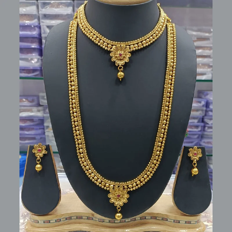 Smooth pendant necklaces-Manisha Jewellery Gold Plated Pota Stone Double Necklace Set