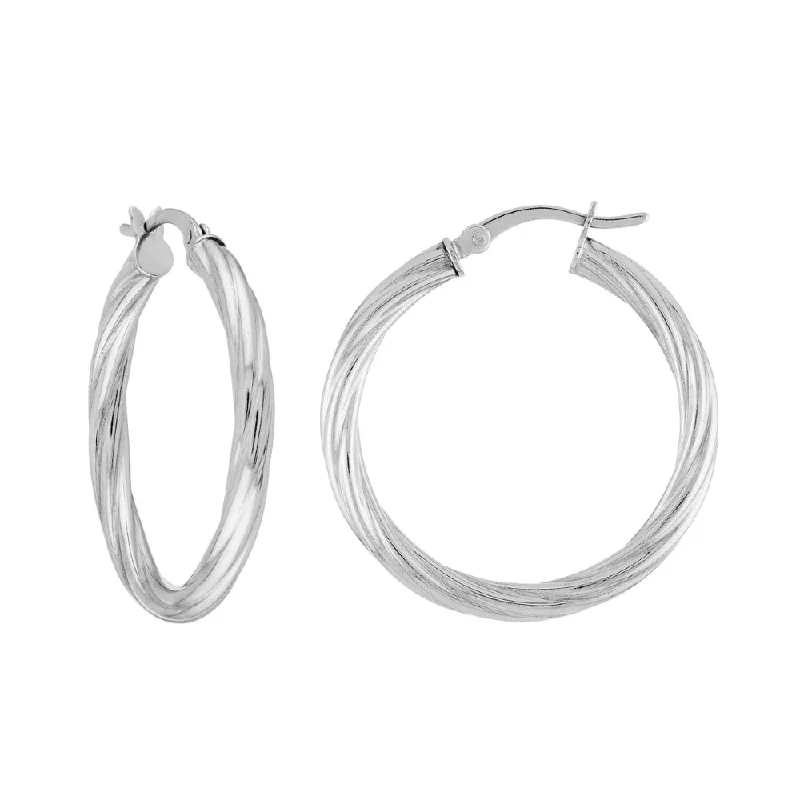 Flat charm earrings-Sterling Silver Twist Hoop Earrings