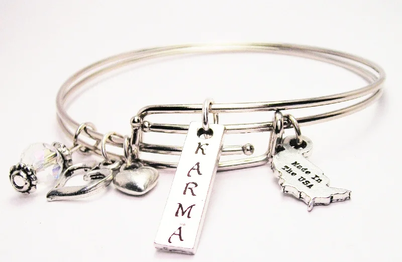 Bold gem bangles-Karma Long Tab Expandable Bangle Bracelet Set