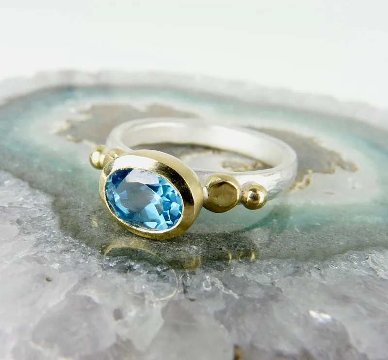 Curved shank rings-Swiss Blue Topaz Granulation Ring