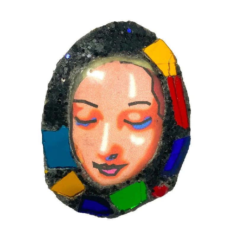 Pure star rings-HARLEQUIN OVAL RING WITH PAINTED FACE