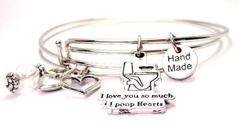 Pure crystal bangles-I Love You So Much I Poop Hearts Expandable Bangle Bracelet Set