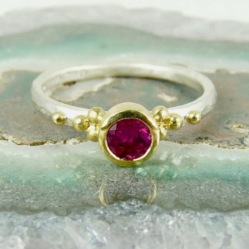 Bamboo motif rings-Ruby Granulation Ring