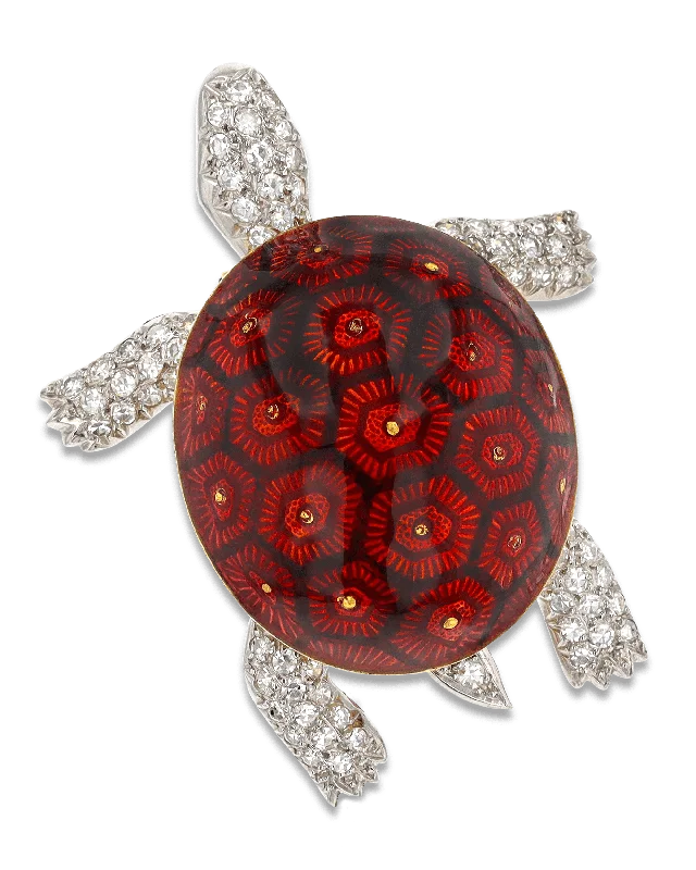 Bear motif brooch-Boucheron Enamel and Diamond Turtle Brooch