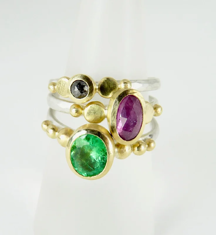 Topaz rings-Emerald Granulation Ring