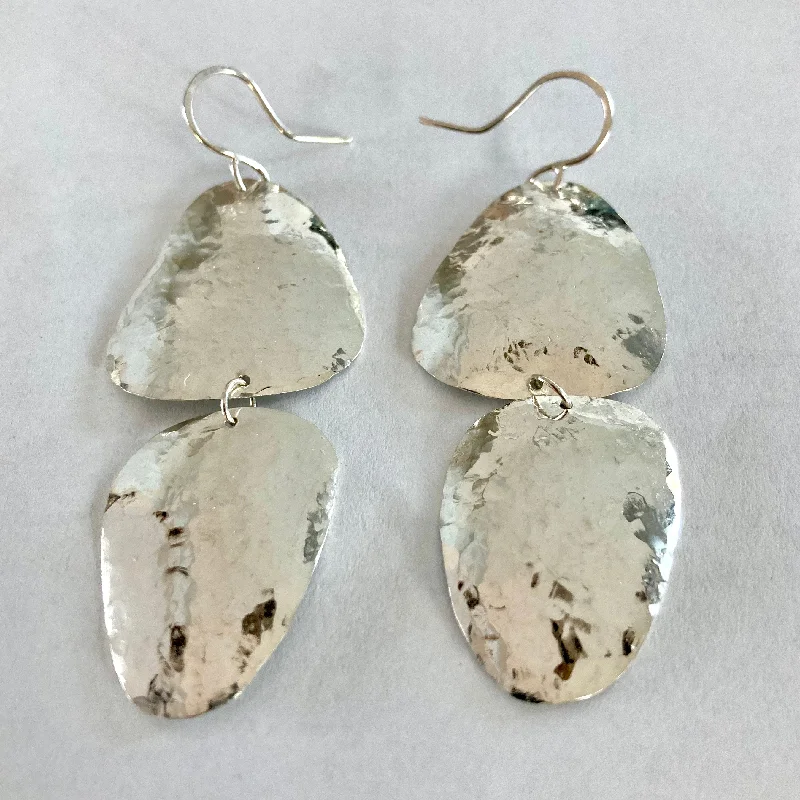 Woven silk earrings-Sterling Silver Small Double Pebble Earrings