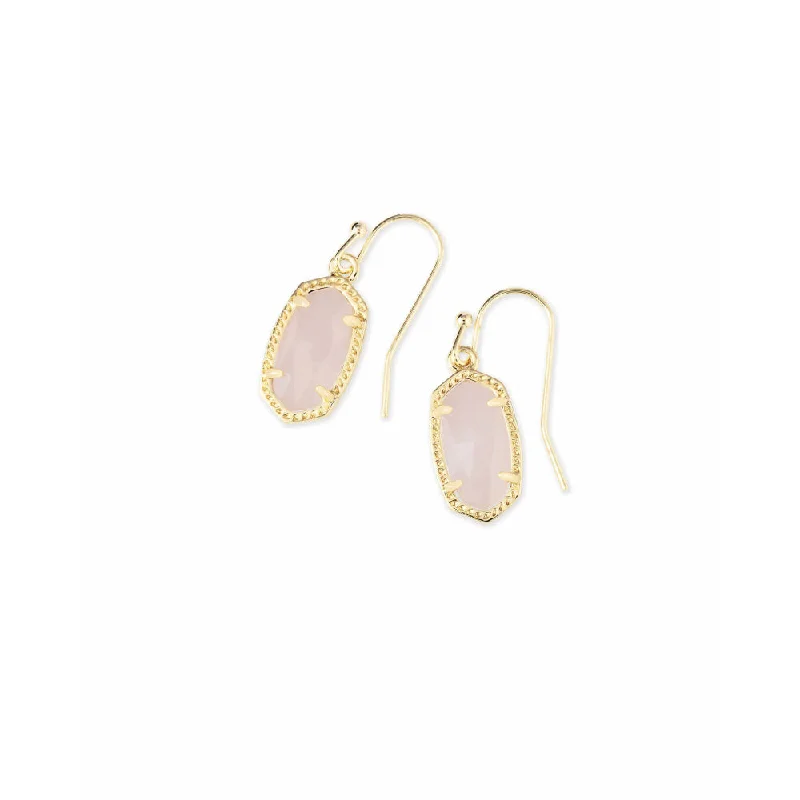 Textured disc earrings-Kendra Scott Lee Gold Drop Earrings in Rose Quartz