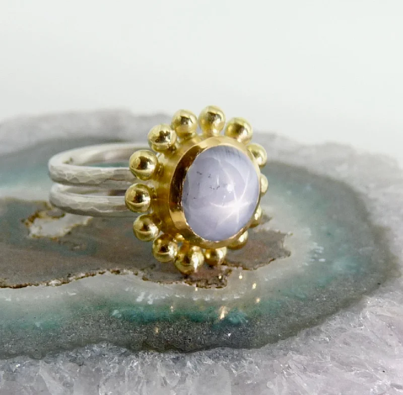 Bead trim rings-Star Sapphire Courtesan Ring