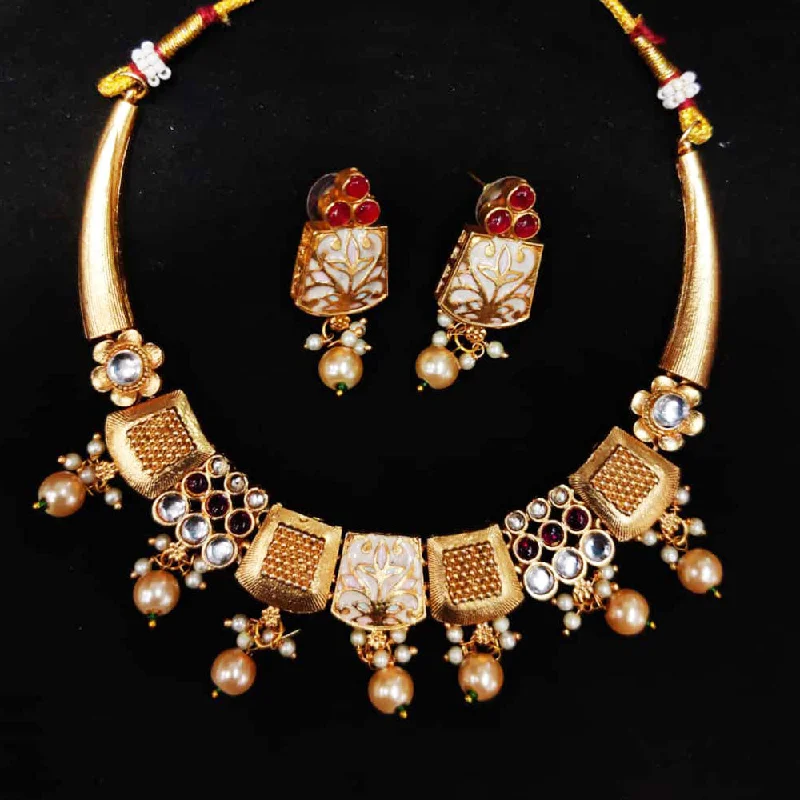 Linen cord necklaces-Manisha Jewellery Gold Plated Pota Stone Necklace Set