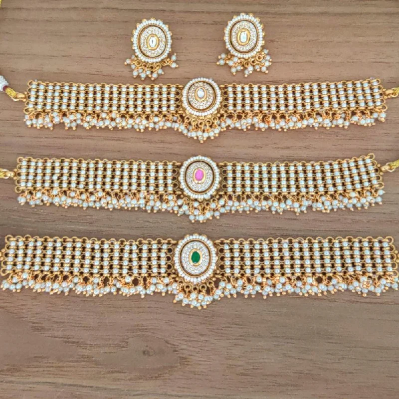 Multi-link necklaces-Manisha Jewellery Gold Plated AD Stone And Pearl Necklace Set