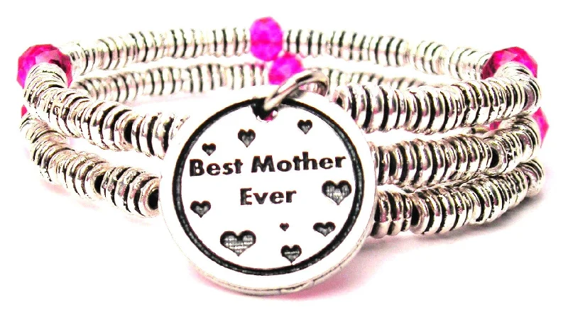 Full moon bangles-Best Mother Ever With Hearts Curly Coil Wrap Style Bangle Bracelet