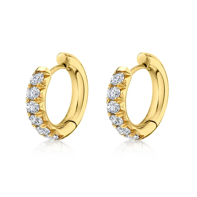 Pink gem earrings-Medium French Pavé Diamond Hoops