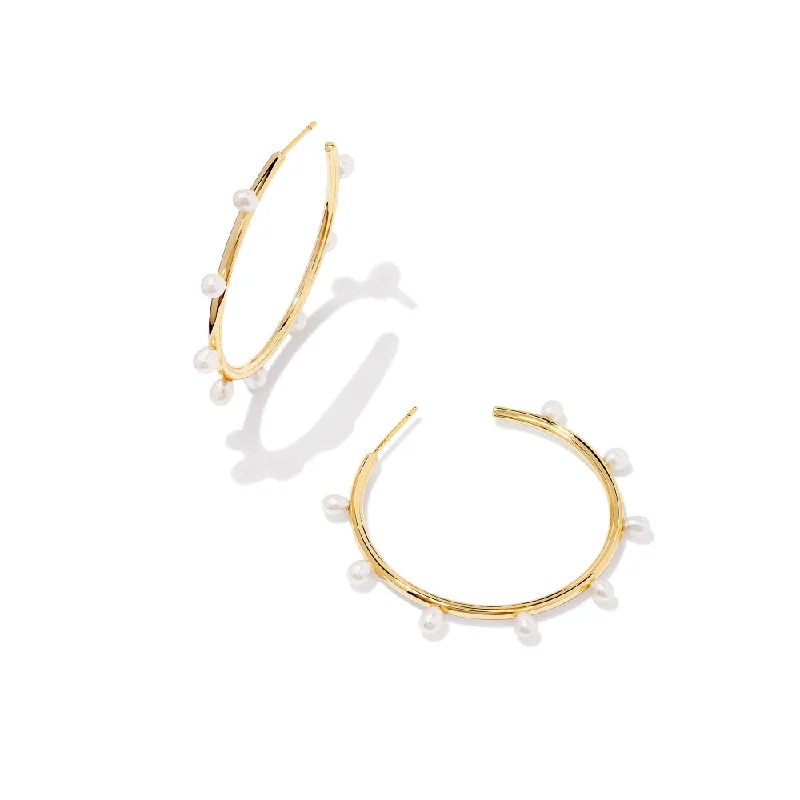 Tide theme earrings-Kendra Scott Leighton Pearl Hoop Earrings