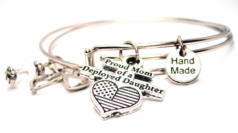 Sapphire stone bangles-Proud Mom Of A Deployed Daughter Expandable Bangle Bracelet Set