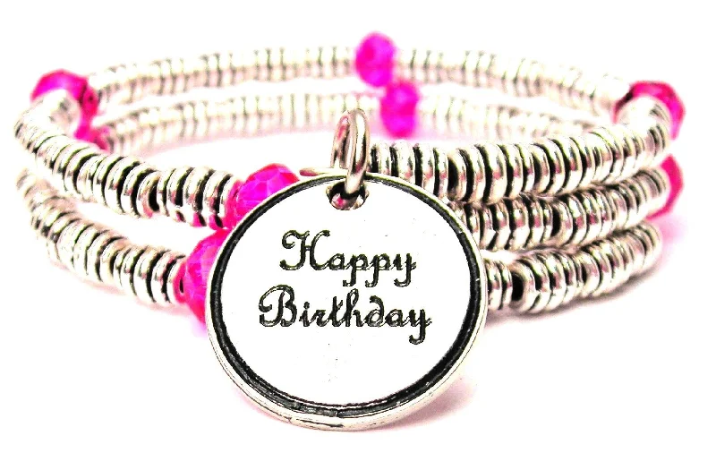 Satin gloss bangles-Happy Birthday Circle Curly Coil Wrap Style Bangle Bracelet