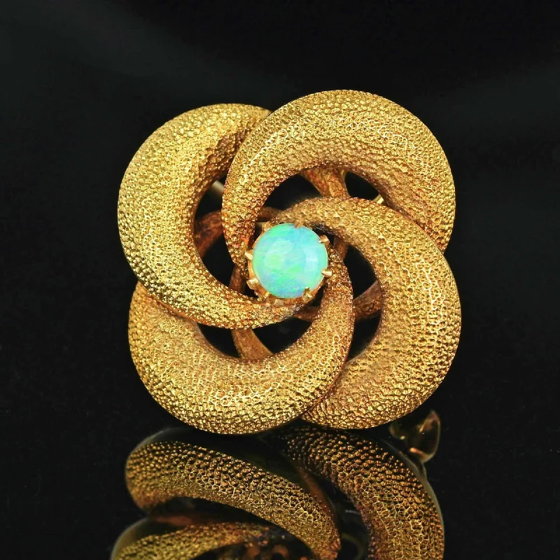 Sleek bar brooch-Antique 18K Gold Lovers Knot Opal Brooch Pendant