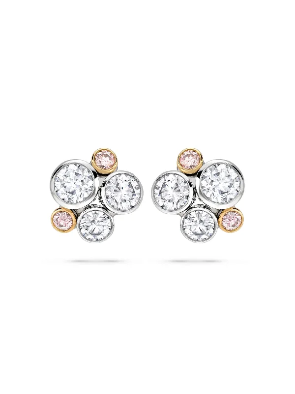 Flat knot earrings-Raindance Pink Diamond Cluster Earrings