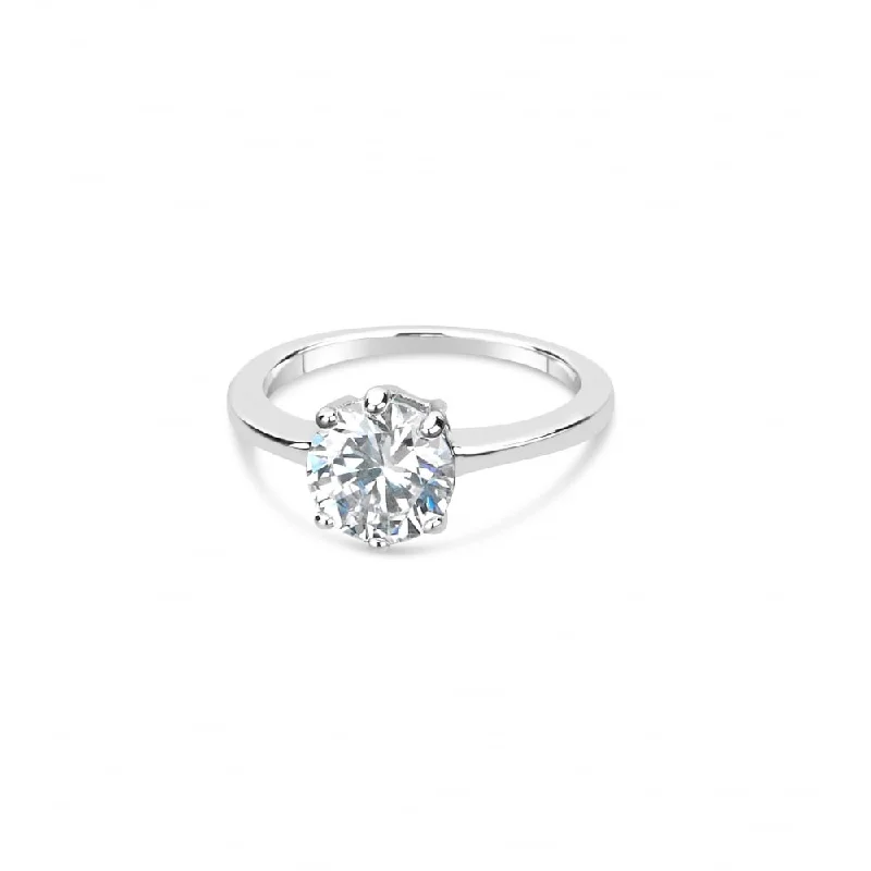 Surf theme rings-Park Lane Rhodium Plated Ring with Large Solitary Cubic Zirconia Stone