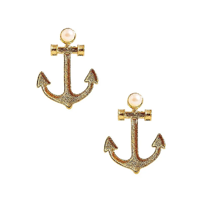 Bold statement earrings-Lisi Lerch Gold Anchor with Pearl Stud Earrings