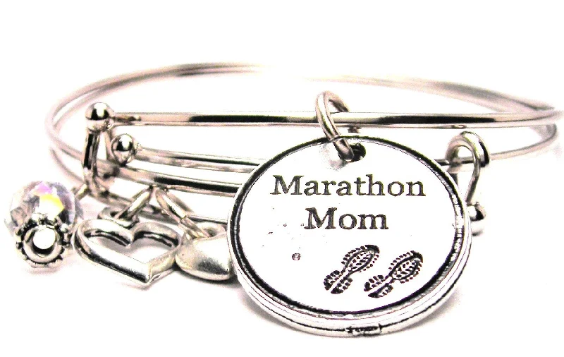 Slanted design bangles-Marathon Mom Expandable Bangle Bracelet Set