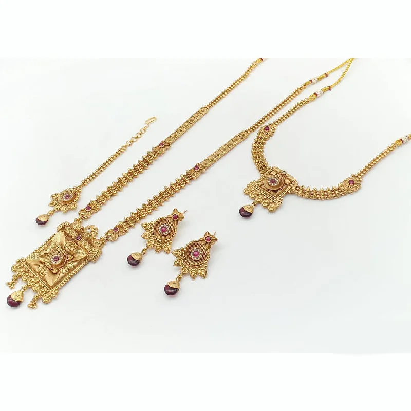 Vivid stone necklaces-Rani Sati Jewels Gold Plated Pota Stone Double Necklace Set