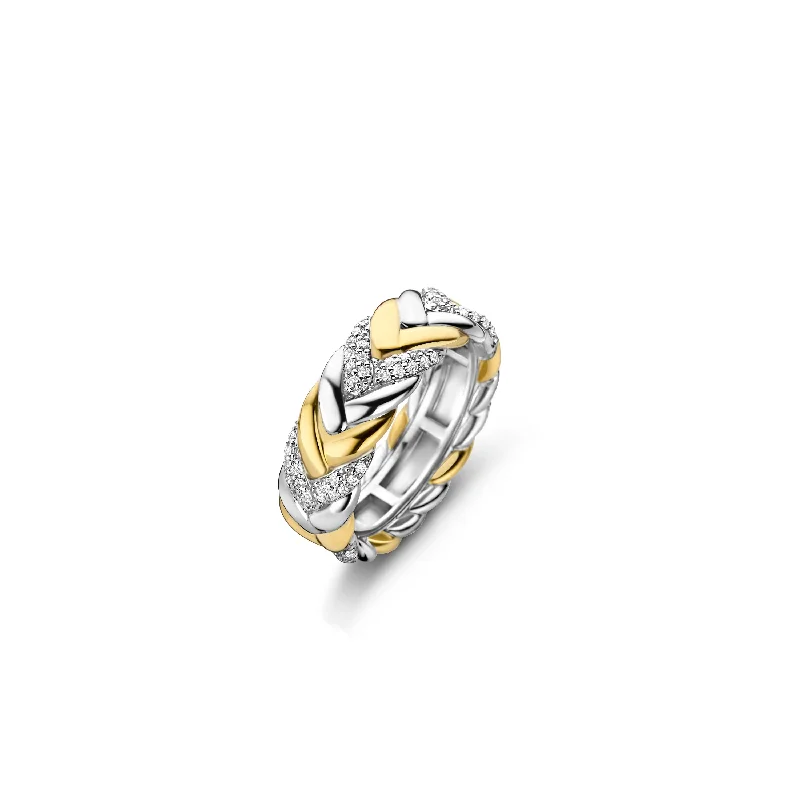 Woven cord rings-Ti Sento Gold and Silver Cubic Zirconia Braided Ring