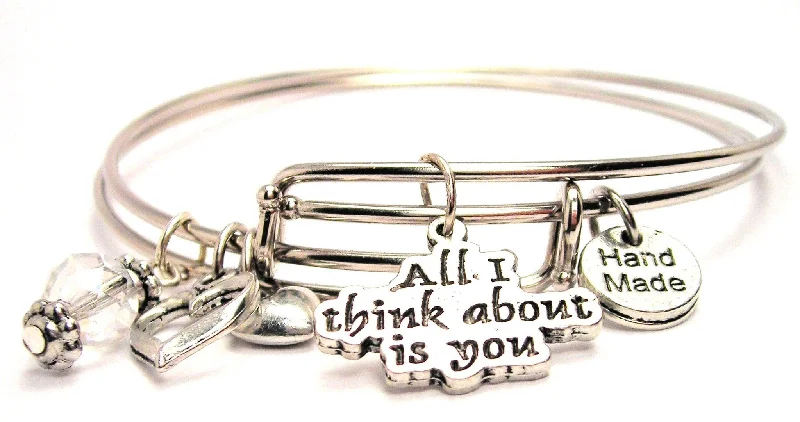 Light accent bangles-All I Think About Is You Expandable Bangle Bracelet Set