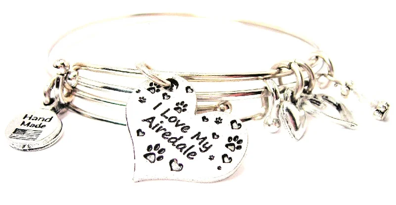 Sleek link bangles-I Love My Airedale Heart Expandable Bangle Bracelet Set