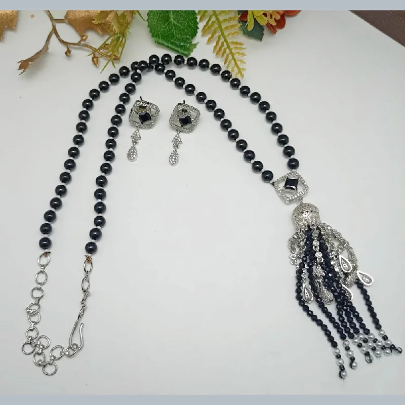 Matte gloss necklaces-Manisha Jewellery  AD Stone & Beads Long Necklace Set