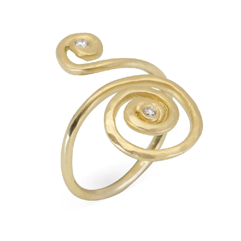 Small wing rings-Double Spiral Hammered Gold Ring with Diamonds