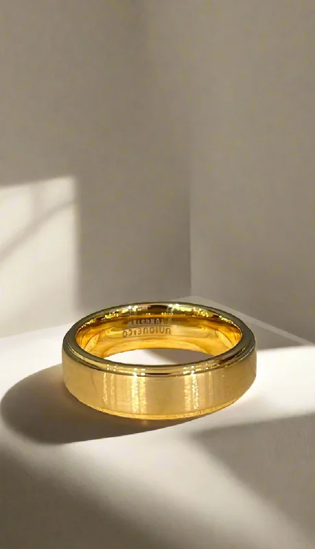 Wide gold rings-Unique & Co Tungsten Carbide Yellow IP Ring