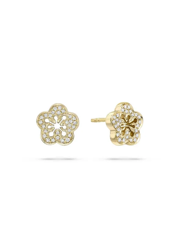 Sapphire stud earrings-Blossom Yellow Gold Diamond Stud Earrings