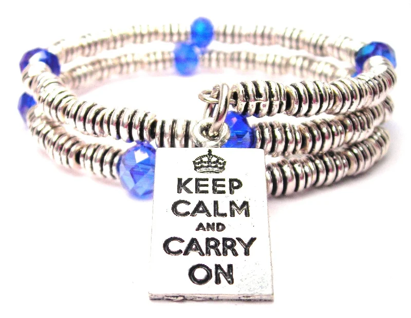 Sleek gold bangles-Keep Calm And Carry On Square Curly Coil Wrap Style Bangle Bracelet