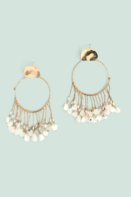 Twine bead earrings-Chandelier Hoop Earrings - White